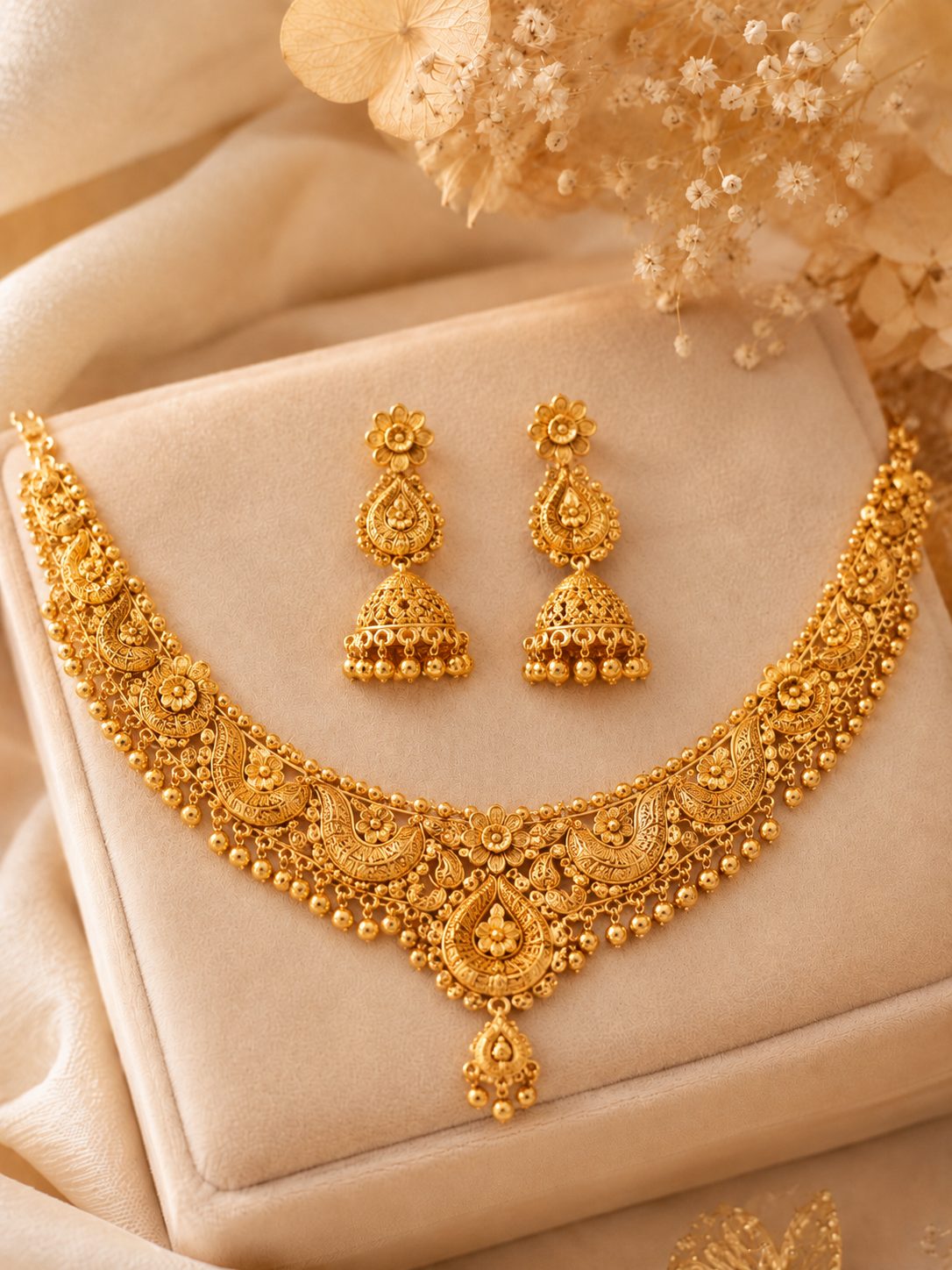 Antique bridal necklace and jhumka set