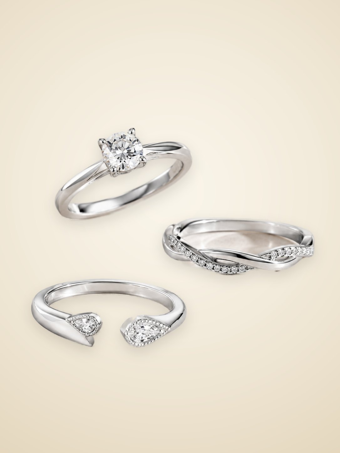 Silver solitaire and band rings