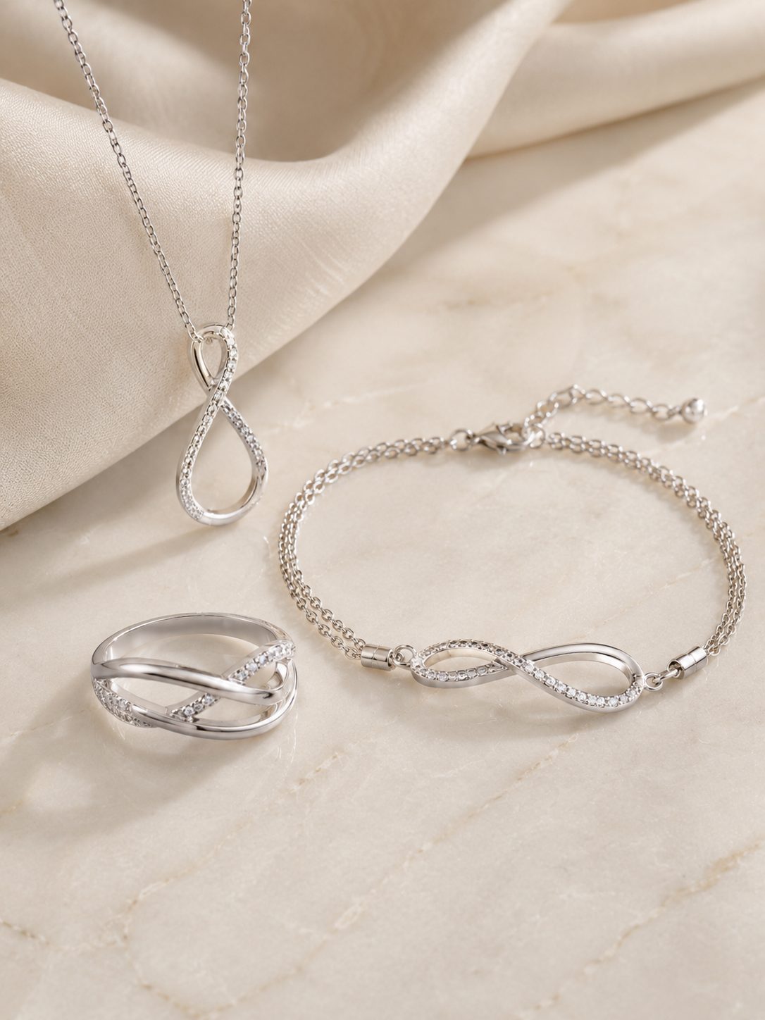 Silver infinity pendant gift set